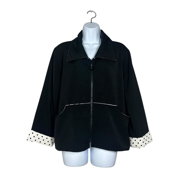 Caroline Rose Black Zip Front Jacket Polka Dot Cuff Pockets Womens Size Medium - Picture 13 of 13